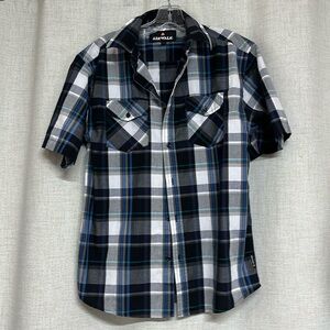 * SALE * AIRWALK Blue White Black Plaid Checker Button Down Shirt BOYS sz 18